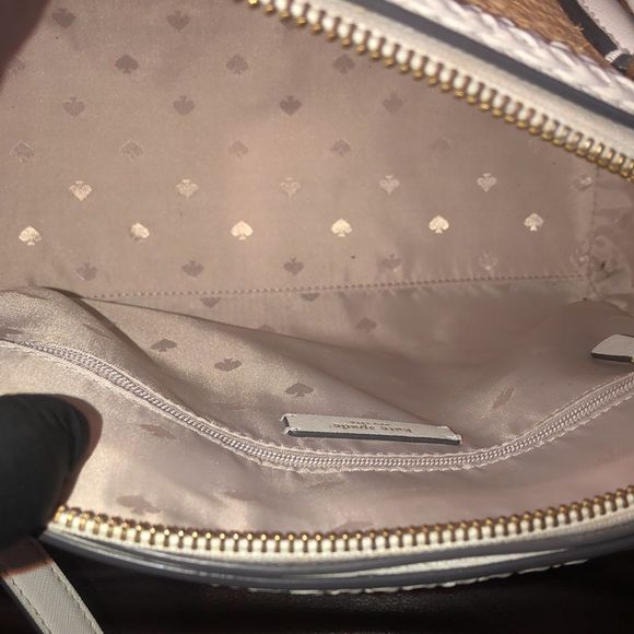 KATE SPADE White Leather Rattan Two Top Handle Tote Zipper Closure Crossbody Bag - Picture 12 of 17